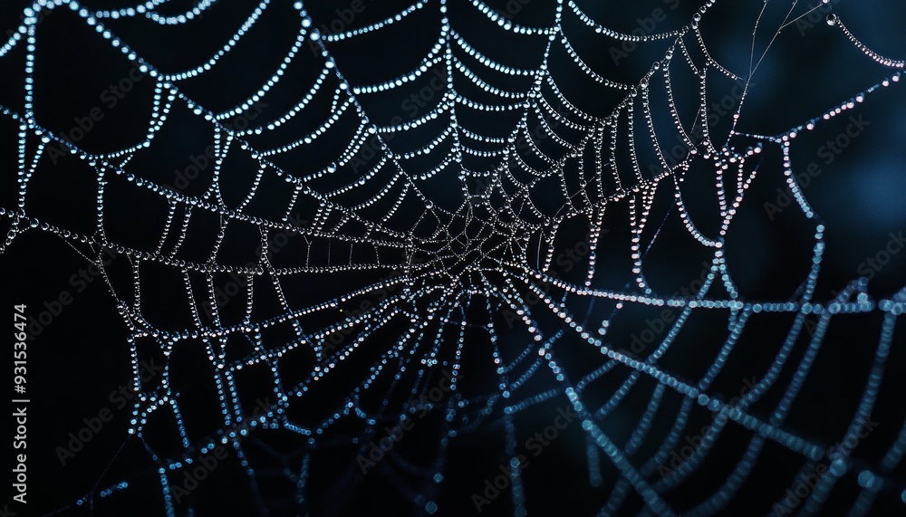 Intricate Art of Weaving Spider Web in Dark Spooky Setting with Blue Light Intricate Art of Weaving Spider Web in Dark Spooky Setting with Blue Light