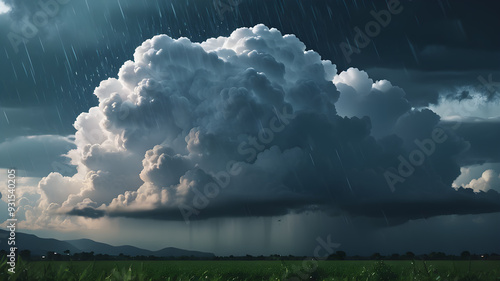 Rain Cloud with rain and a lightning bolt during a thunderstorm