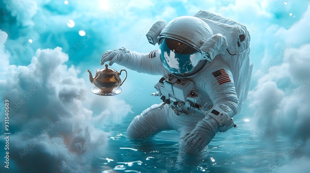 Fototapeta premium Ethereal Astronaut Tableau Levitating in Surreal Dreamlike Void