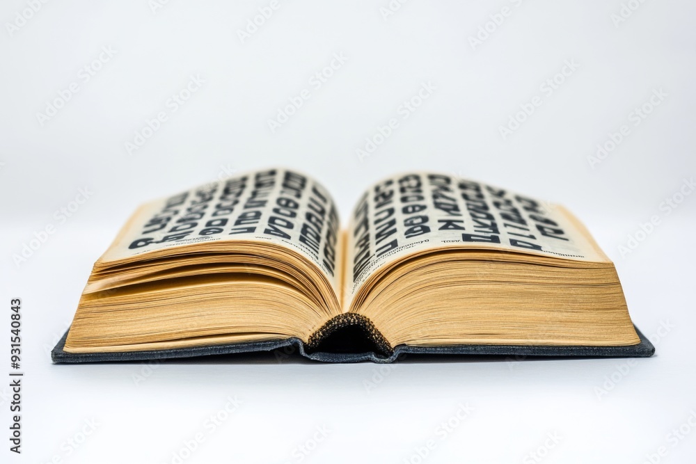 Obraz premium An open book with thick pages and large black letters visible, capturing the essence of reading, studying, and the emphasis on text and typography.