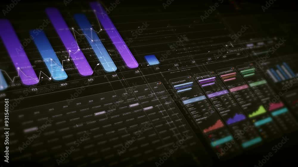 Dynamic data visuals for business info graphics, animated charts, and data-driven insights for a business meeting mock-up. Explore the world of trading, stock exchanges, and crypto Dynamic data visuals for business info graphics, animated charts, and data-driven insights for a business meeting mock-up. Explore the world of trading, stock exchanges, and crypto