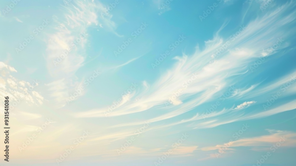 A serene morning sky with light blue hues and wisps of white clouds drifting by A serene morning sky with light blue hues and wisps of white clouds drifting by