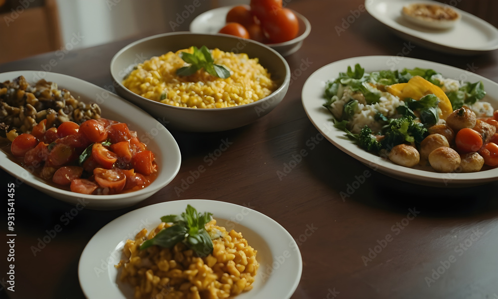 Italian cuisine dishes sitting on restaurant tabletop Italian cuisine dishes sitting on restaurant tabletop