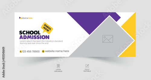 School admission facebook cover design, back-to-school social media banner, online education timeline cover ads template.