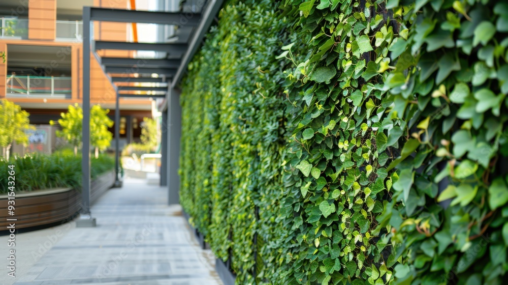 A vibrant green wall covered with ivy, adding natural beauty to an urban setting A vibrant green wall covered with ivy, adding natural beauty to an urban setting