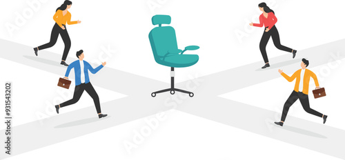 men in business suits compete who will first run to the chair,


