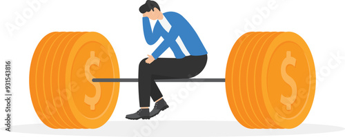 a man in a business suit sits on a bar of gold coins

