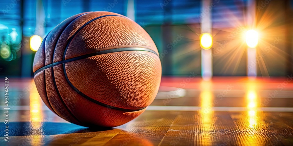 A close-up shot of a basketball on a vibrant court background, sports, basketball, hoop, game, competition A close-up shot of a basketball on a vibrant court background, sports, basketball, hoop, game, competition