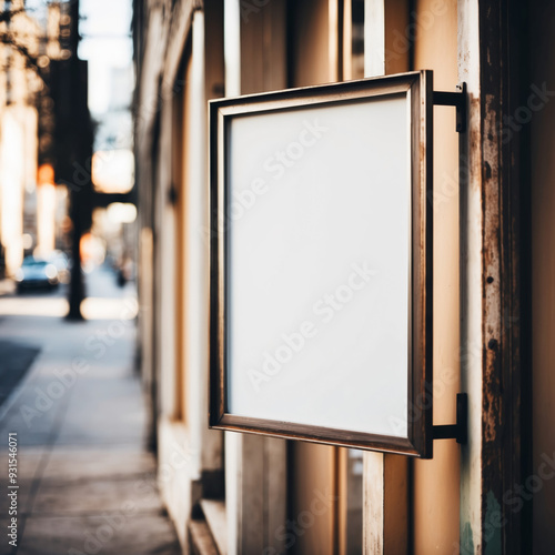 Blank Signboard Mockup on Storefront for Retail Logo Branding photo