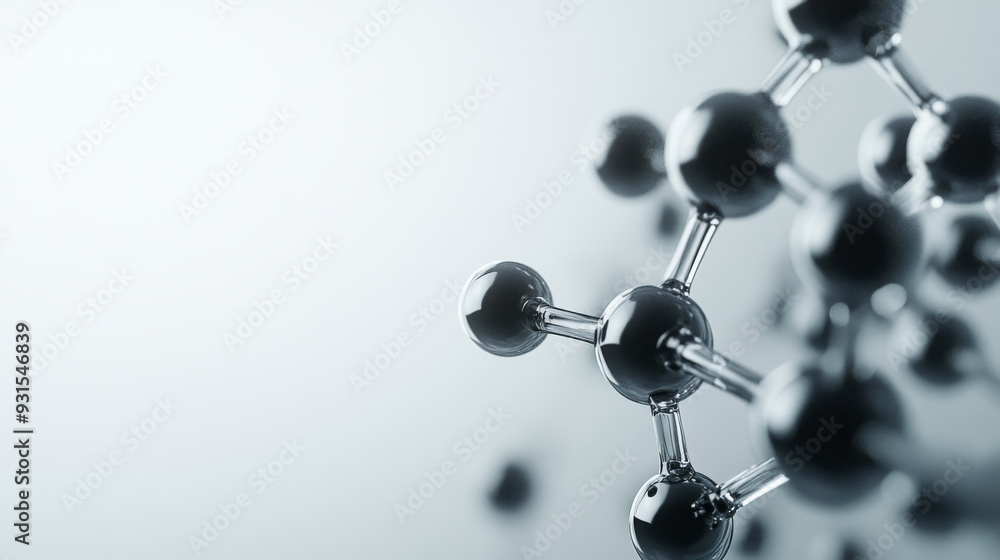 A grey background features a molecular structure with ample copy space. A grey background features a molecular structure with ample copy space.