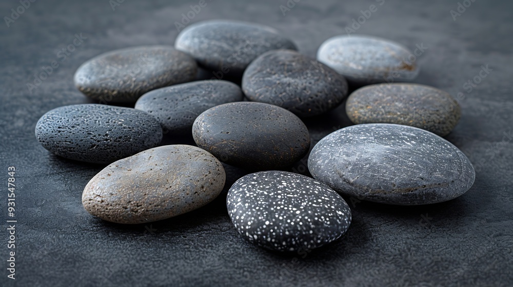 zen stones for podium stand pedestal platform backgroundgrey and black oval stones on dark gray background for product presentationbackground : Generative AI zen stones for podium stand pedestal platform backgroundgrey and black oval stones on dark gray background for product presentationbackground : Generative AI