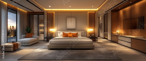 Wallpaper Mural Modern Luxury Bedroom, Sleek Design, Soft Lighting, Comfortable And Elegant Torontodigital.ca