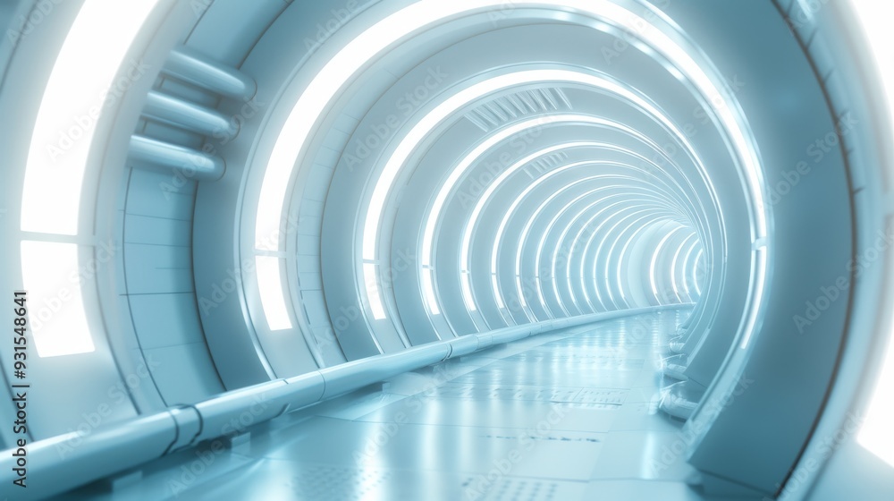 A 3D rendering of a futuristic, blue-toned tunnel with circular patterns A 3D rendering of a futuristic, blue-toned tunnel with circular patterns