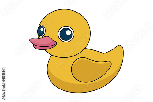 Duck Vector Illustration | Linocut, Kawaii, Cartoon, Clipart, Line Art Design.