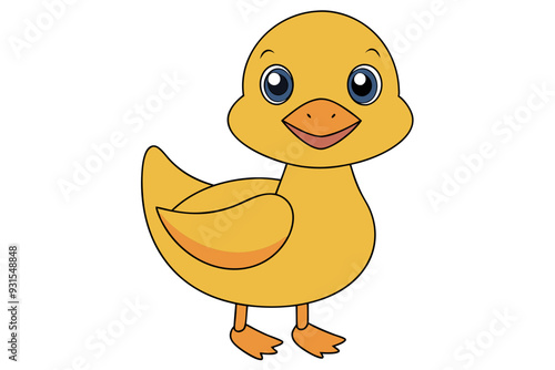 Duck Vector Illustration | Linocut, Kawaii, Cartoon, Clipart, Line Art Design. photo