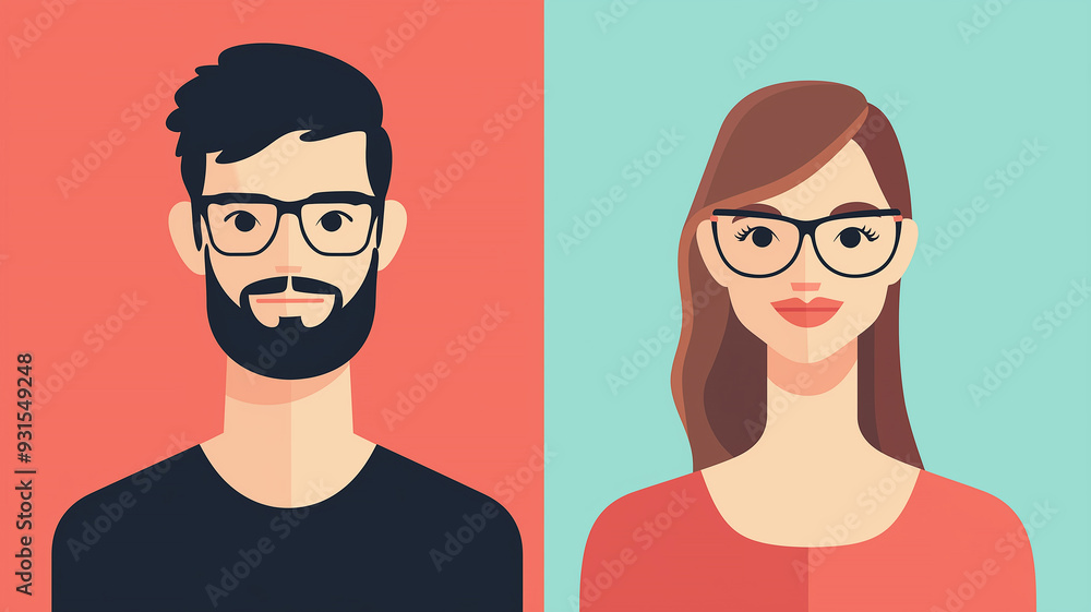 Vector illustration of smiling adult man and woman, clean and sharp design
Vector illustration of smiling adult man and woman, clean and sharp design