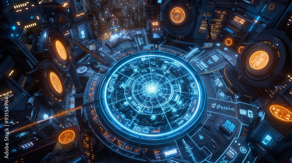 An orange light-up interface suitable for sci-fi and tech concepts. An orange light-up interface suitable for sci-fi and tech concepts.
