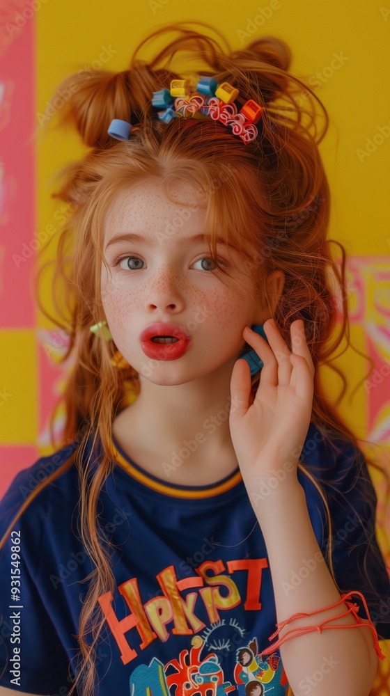 Vibrant Portrait of a Playful and Stylish Young Girl in Colorful Attire Vibrant Portrait of a Playful and Stylish Young Girl in Colorful Attire