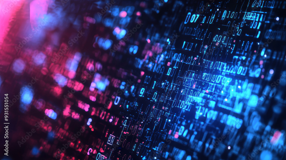 Tech background with floating numbers, matrix particles, and virtual reality grid. Smart build, hardware core, quantum form, and future technology. Tech background with floating numbers, matrix particles, and virtual reality grid. Smart build, hardware core, quantum form, and future technology.