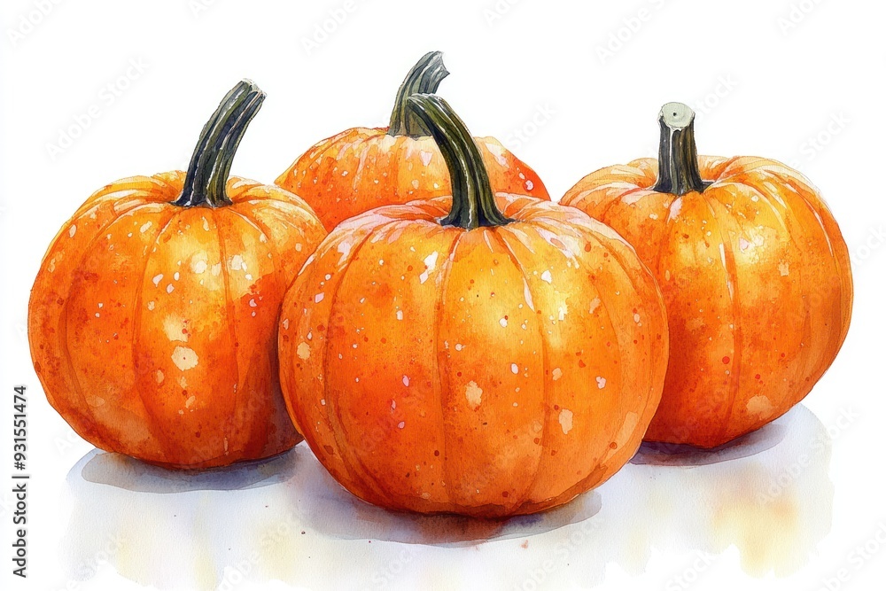 Obraz premium Watercolor Illustration of Four Pumpkins