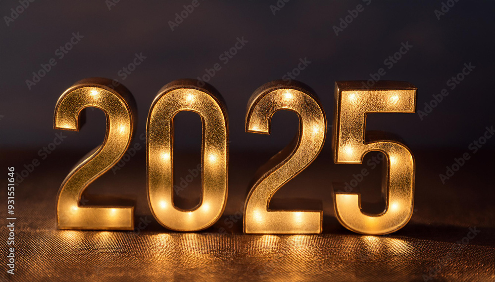 Golden number 2025. New Year celebration. Dark backdrop. Golden number 2025. New Year celebration. Dark backdrop.