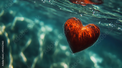 heart floating underwater sinking falling love concept