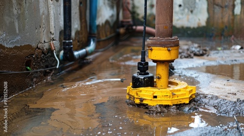 Obraz na płótnie Sump pump with yellow backup for underground water drainage w salonie