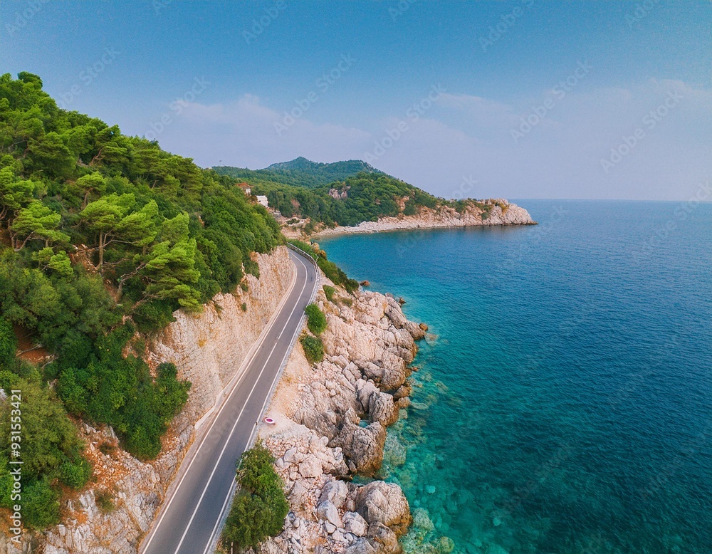 Obraz premium Stunning Aerial View of a Beachside Road: The Ultimate Travel Inspiration