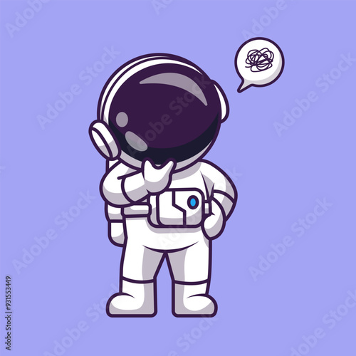 Cute Astronaut Confused Thinking Cartoon Vector Icon
Illustration. Science Technology Icon Concept Isolated 
Premium Vector. Flat Cartoon Style