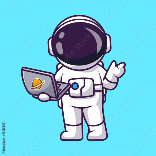 Cute Astronaut Holding Laptop Cartoon Vector Icon
Illustration. Science Technology Icon Concept Isolated
Premium Vector. Flat Cartoon Style