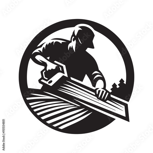 Black and white cutting wood vector silhouette 