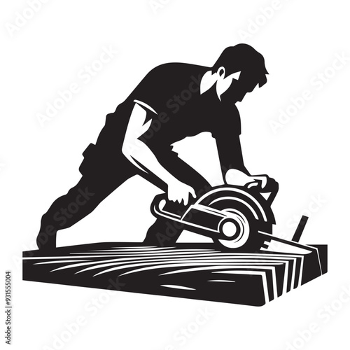 Black and white cutting wood vector silhouette 