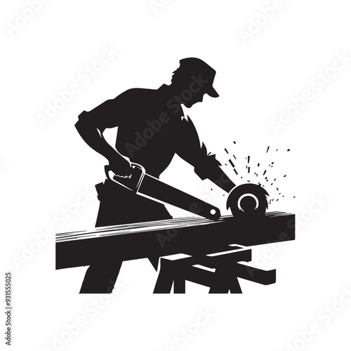 Black and white cutting wood vector silhouette 