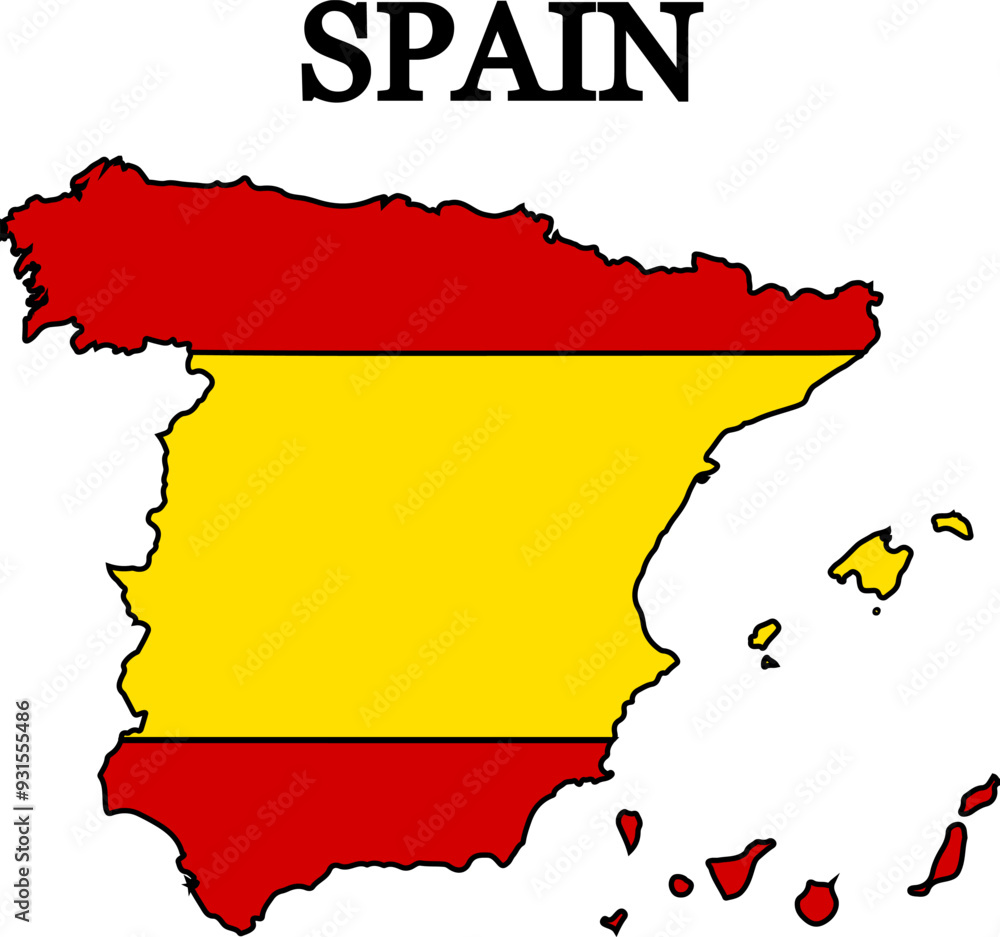 Fototapeta premium Silhouette of Spain with flag. Map of Spain. Print on T-shirt, cup, etc.