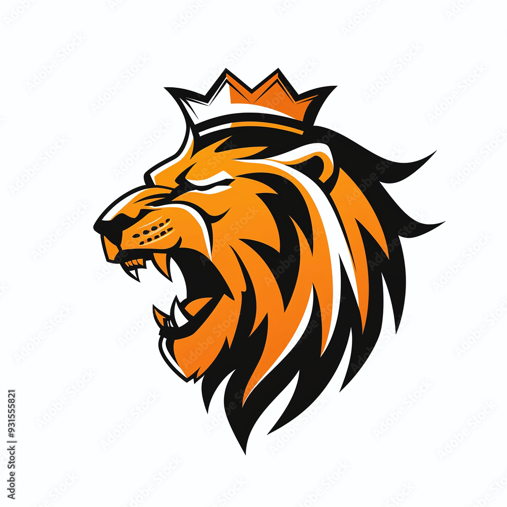 simple logo vector mascot of a lion roaring wearing a king crown, white background simple logo vector mascot of a lion roaring wearing a king crown, white background
