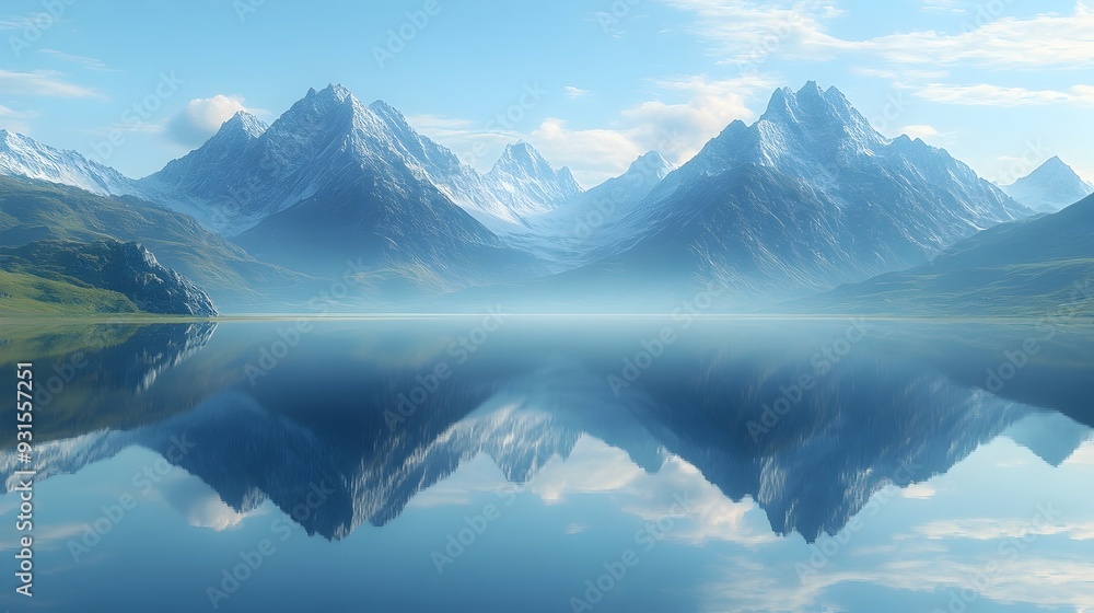 Symmetrical Reflection of Serene Alpine Mountains in Perfectly Still Lake Symmetrical Reflection of Serene Alpine Mountains in Perfectly Still Lake