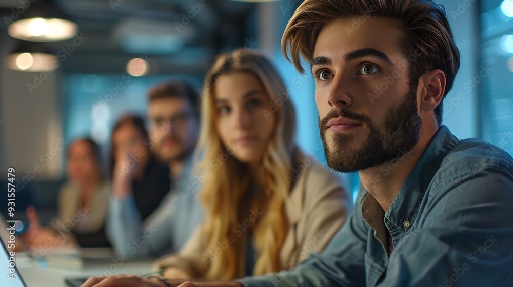 Group of young business people using laptop having a meeting or presentation and seminar in the office : Generative AI Group of young business people using laptop having a meeting or presentation and seminar in the office : Generative AI