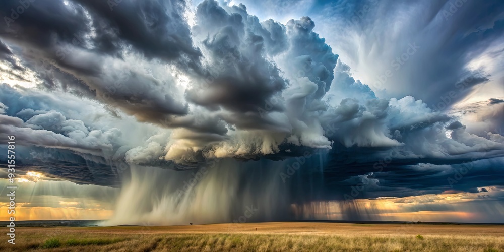 Fototapeta premium Dramatic cloudy sky with heavy rain, rainy, stormy, dramatic, weather, dark, clouds, overcast, atmosphere, moody, atmospheric, gloomy