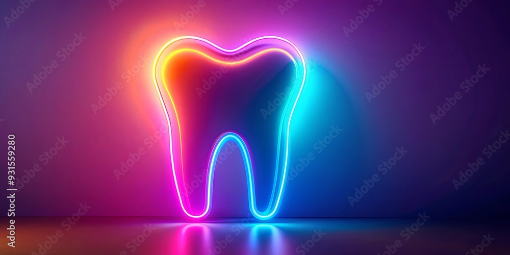 Glowing neon healthy teeth against vibrant gradient background, dental, oral hygiene, glowing, neon, teeth, vibrant, gradient Glowing neon healthy teeth against vibrant gradient background, dental, oral hygiene, glowing, neon, teeth, vibrant, gradient