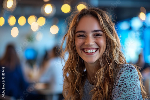Wallpaper Mural Smiling Woman Portrait in Cafe Setting Torontodigital.ca