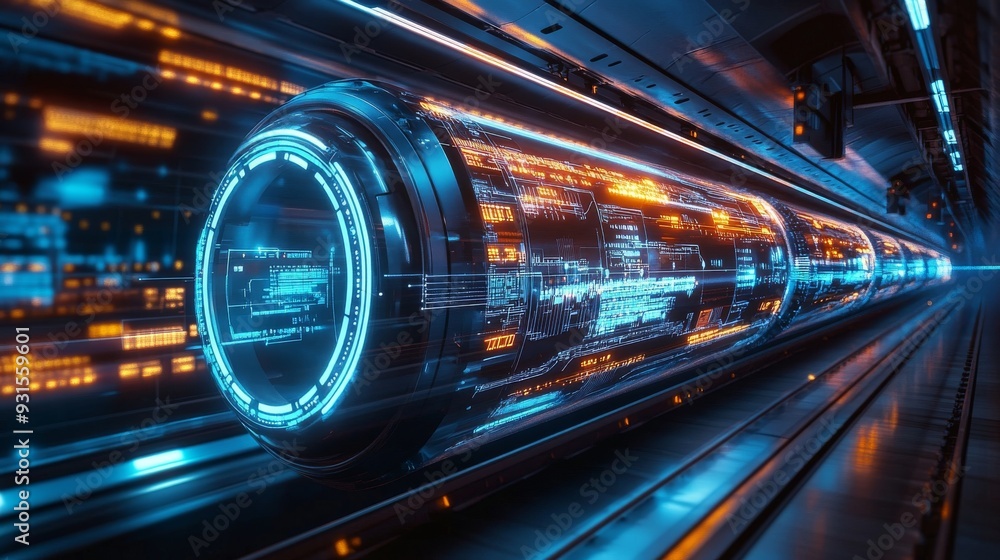 Futuristic Transportation with AI-Managed Hyperloop Systems: High-speed transit systems managed by AI, transporting people and goods through vacuum tubes. Futuristic Transportation with AI-Managed Hyperloop Systems: High-speed transit systems managed by AI, transporting people and goods through vacuum tubes.