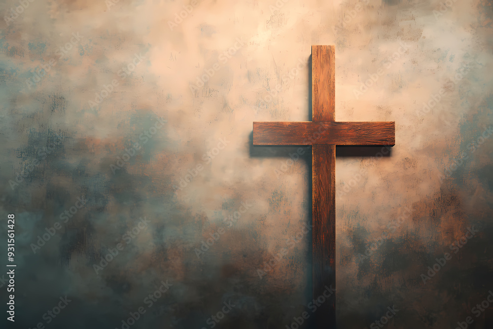 A wooden cross symbolizing faith, surrounded by a mystical background A wooden cross symbolizing faith, surrounded by a mystical background