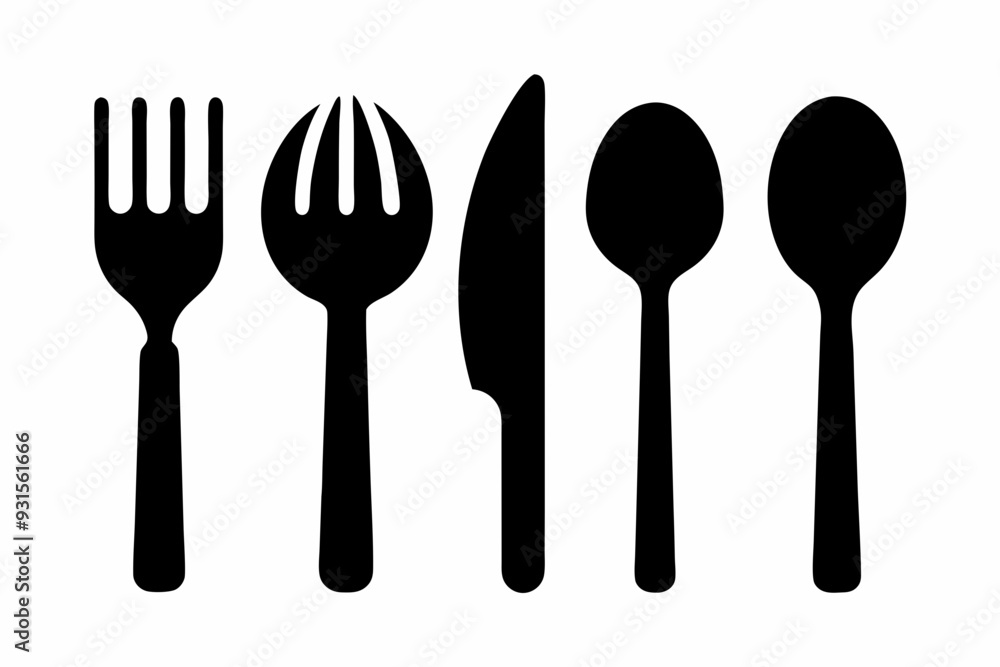 Fototapeta premium kitchenware icon vector, set of kitchen utensils vector silhouette 