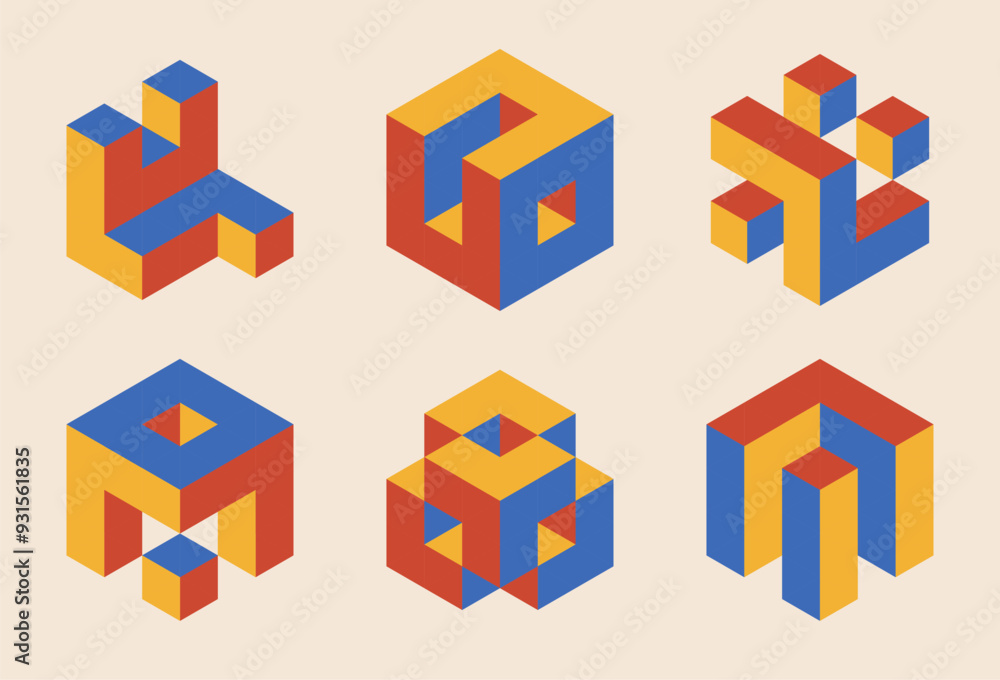 Set of minimal 20s geometric design elements Set of minimal 20s geometric design elements