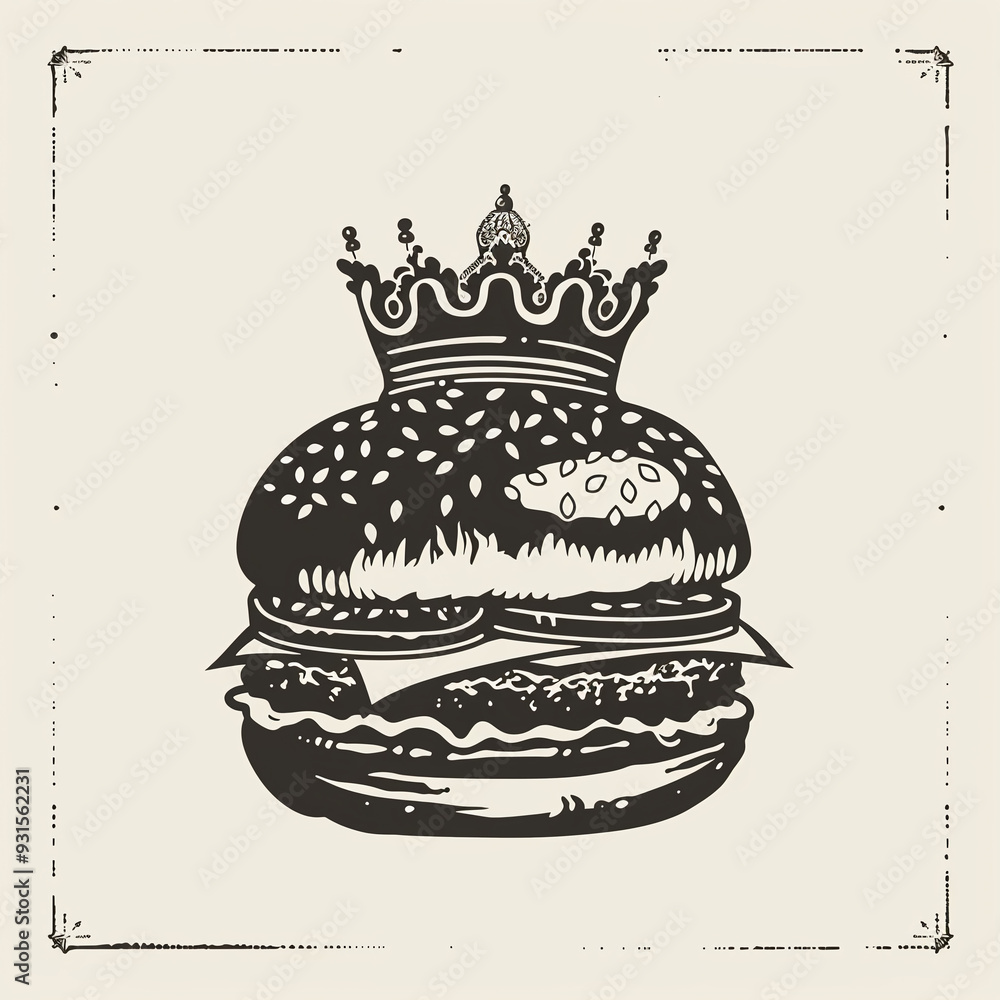 monochrome minimalist logo of a hamburger with a king crown on top monochrome minimalist logo of a hamburger with a king crown on top