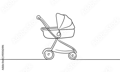 Stroller continuous line art drawing isolated on white background. Mothers day. Vector illustration