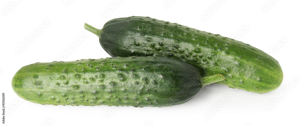 Two fresh green cucumbers isolated on white, above view Two fresh green cucumbers isolated on white, above view