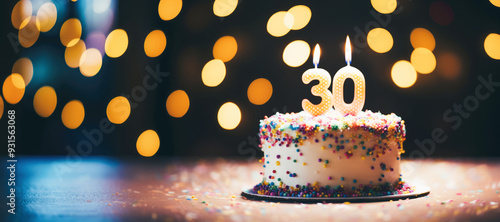 Obraz na płótnie a homemade birthday cake with thirty number, with its colorful icing and sweet surprises, promising a joyful celebration for the 30th special day. w salonie