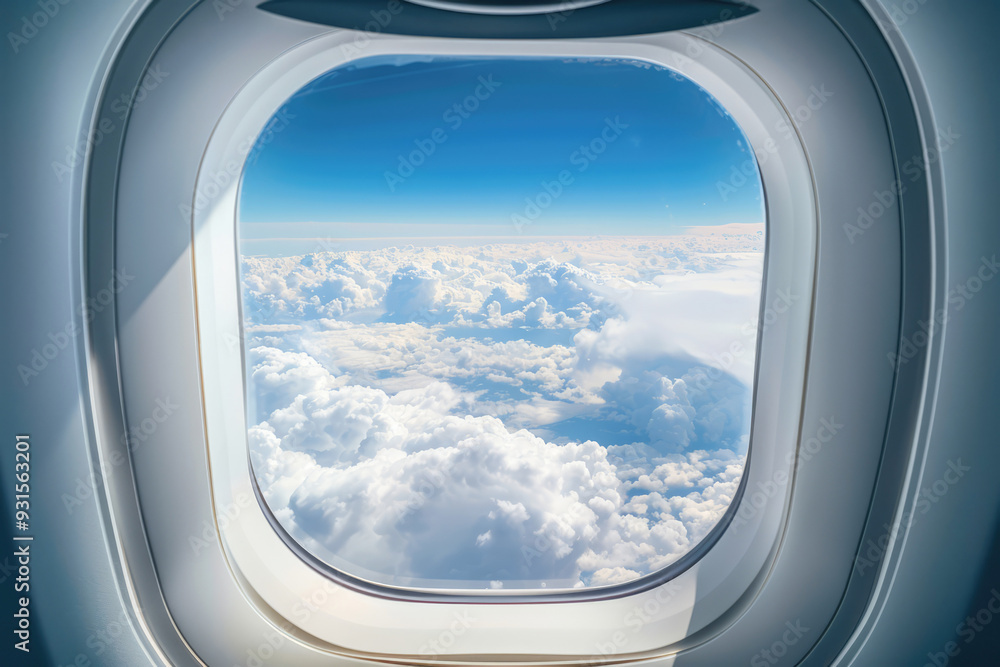 Aerial view from an airplane window, capturing a vast cloudscape and horizon, emphasizing the feeling of high altitude and journey Aerial view from an airplane window, capturing a vast cloudscape and horizon, emphasizing the feeling of high altitude and journey