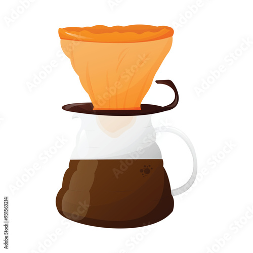 Glass pot with hot freshly brewed speciality coffee. Drip coffee. Pour-over. Vector illustration EPS 10